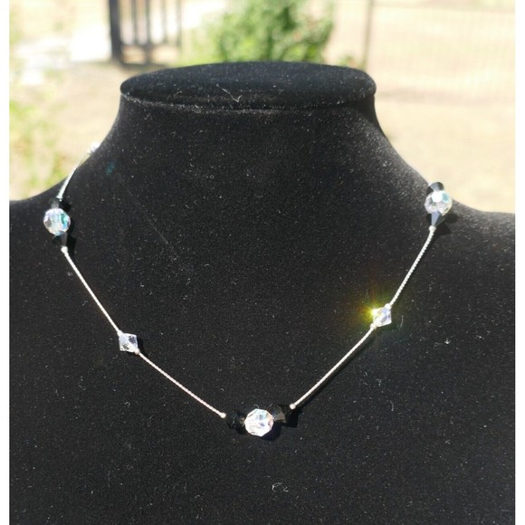 Unbranded Jewelry - Crystal Aurora Borealis Necklace Black Crystal Silvertone 15 inches long